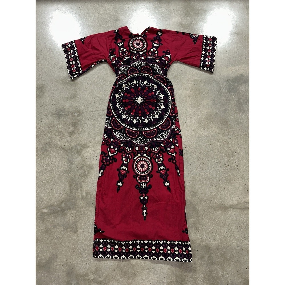 Vintage Cotton Print Hatari? Kaftan Dress‎ Ethnic Boho 1960's XS